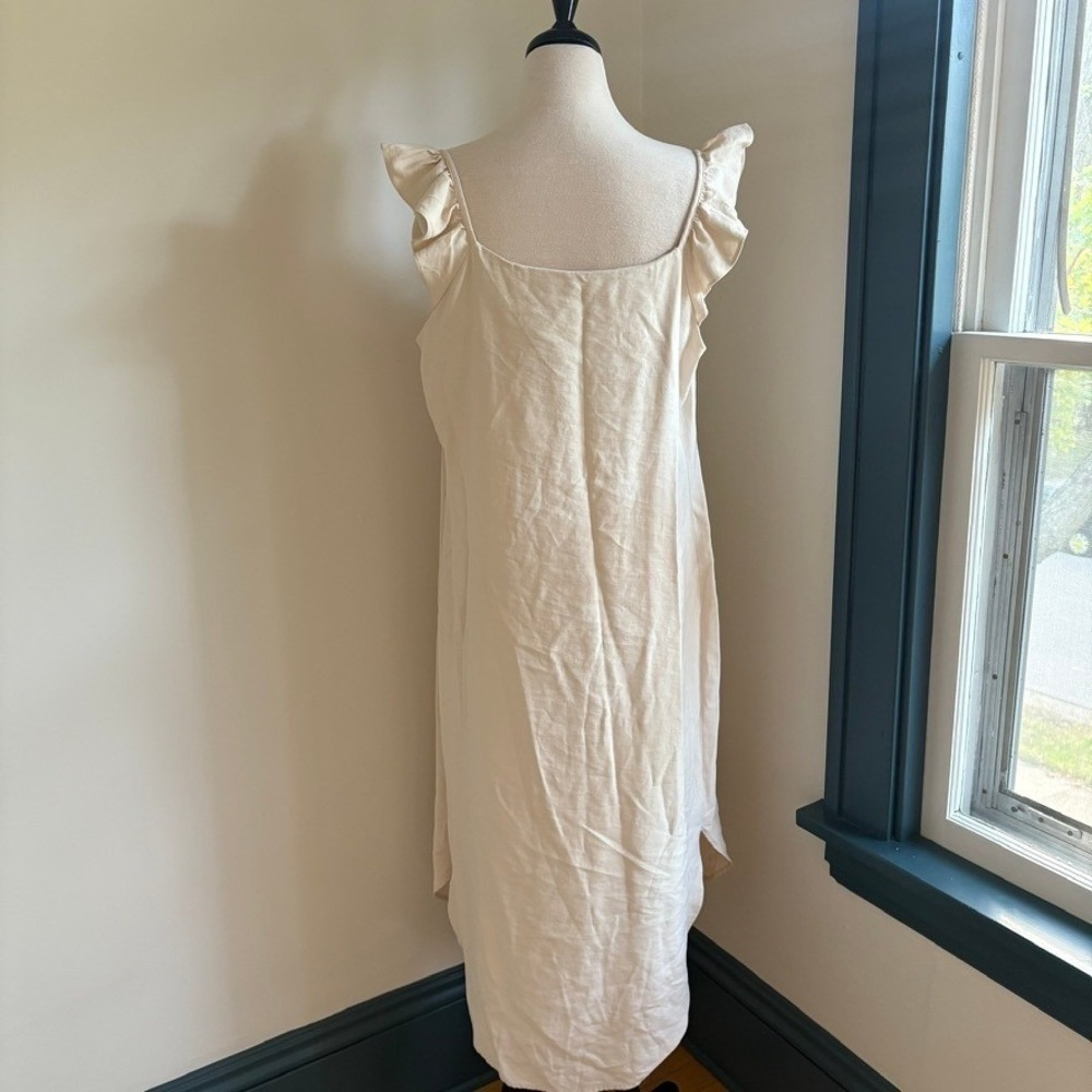 HATCH Jenna Dress Button Front Midi Maternity Women's 3 Cream Ruffle Sleeves Tie - Picture 6 of 10